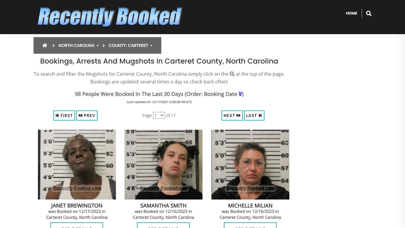 Bookings, Arrests and Mugshots in Carteret County, North Carolina