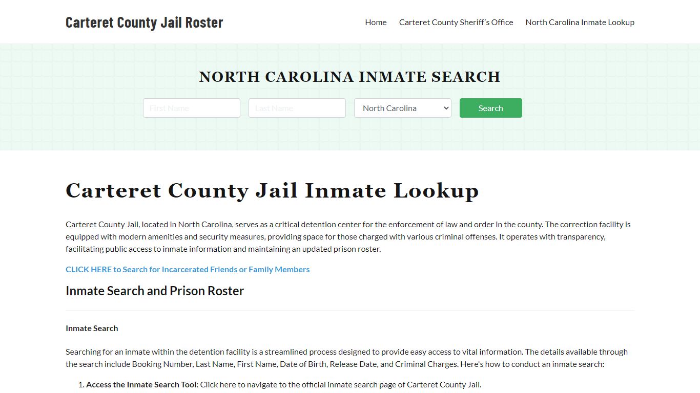 Carteret County Jail Roster Lookup, NC, Inmate Search