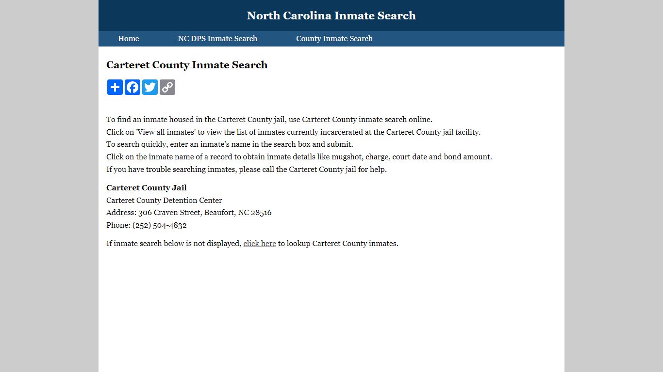 Carteret County Inmate Search